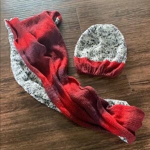 Cozy Red and Gray Scarf and Hat Set